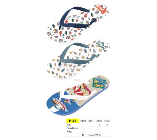 P26 - Tongs Enfants - du 28 au 35 - 3 couleurs - 14 paires